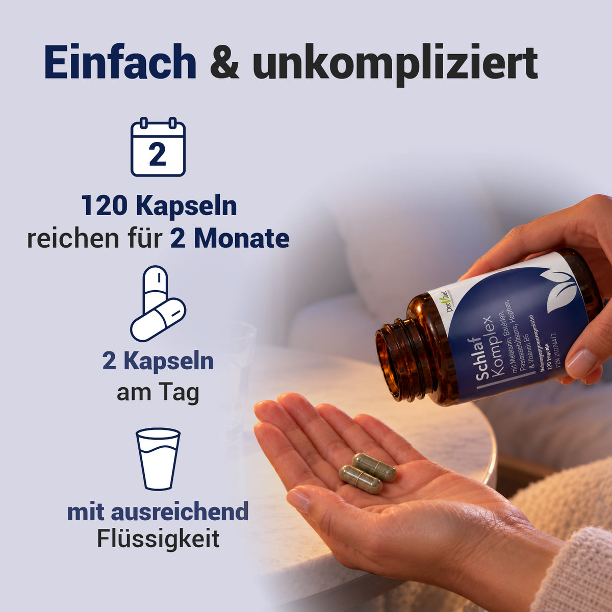Schlaf Komplex mit Melatonin, Baldrian & Passionsblume – 120 vegane Kapseln