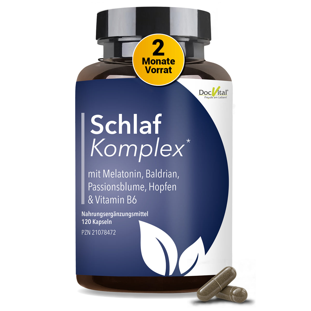 Schlaf Komplex mit Melatonin, Baldrian & Passionsblume – 120 vegane Kapseln