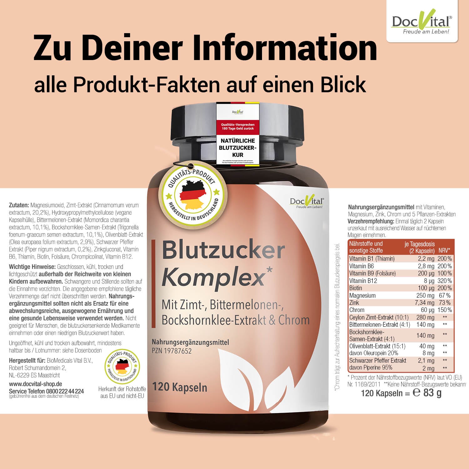 Blutzucker kOmplex DocVital alle Produkt-Fakten auf einen Blick 