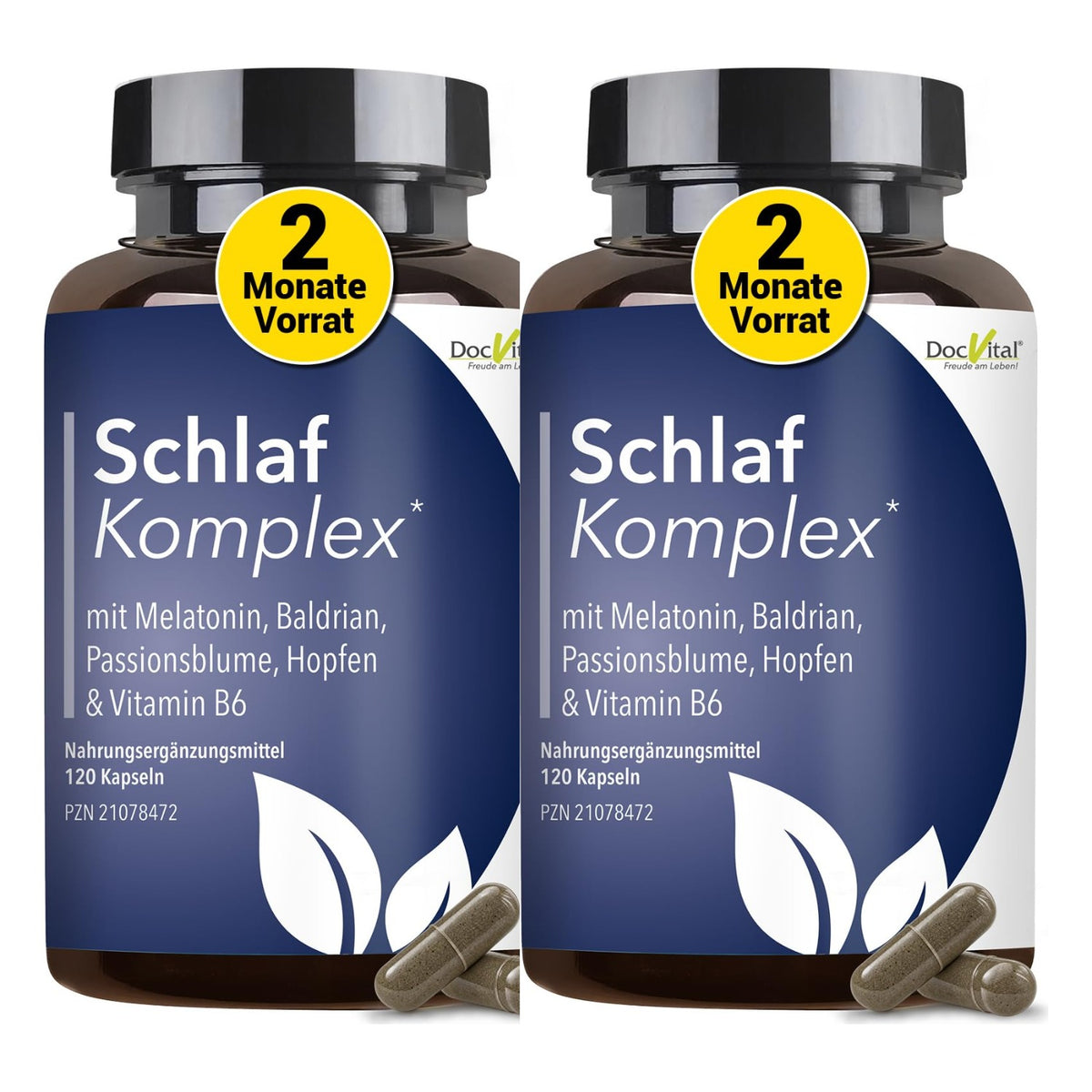 Schlaf Komplex mit Melatonin, Baldrian & Passionsblume – 120 vegane Kapseln