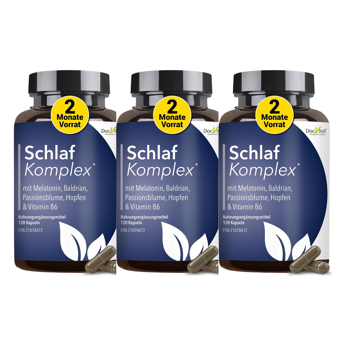 Schlaf Komplex mit Melatonin, Baldrian & Passionsblume – 120 vegane Kapseln