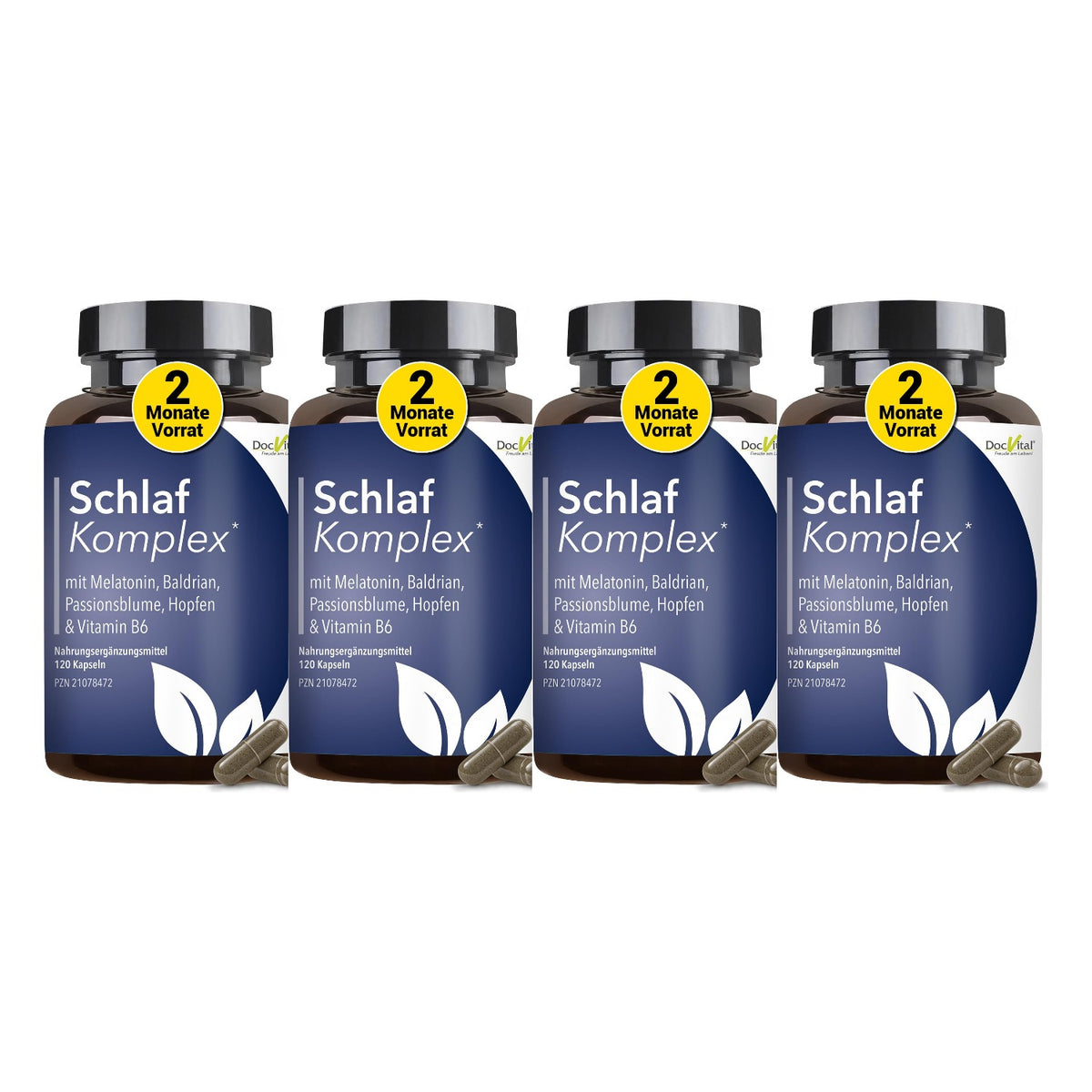 Schlaf Komplex mit Melatonin, Baldrian & Passionsblume – 120 vegane Kapseln