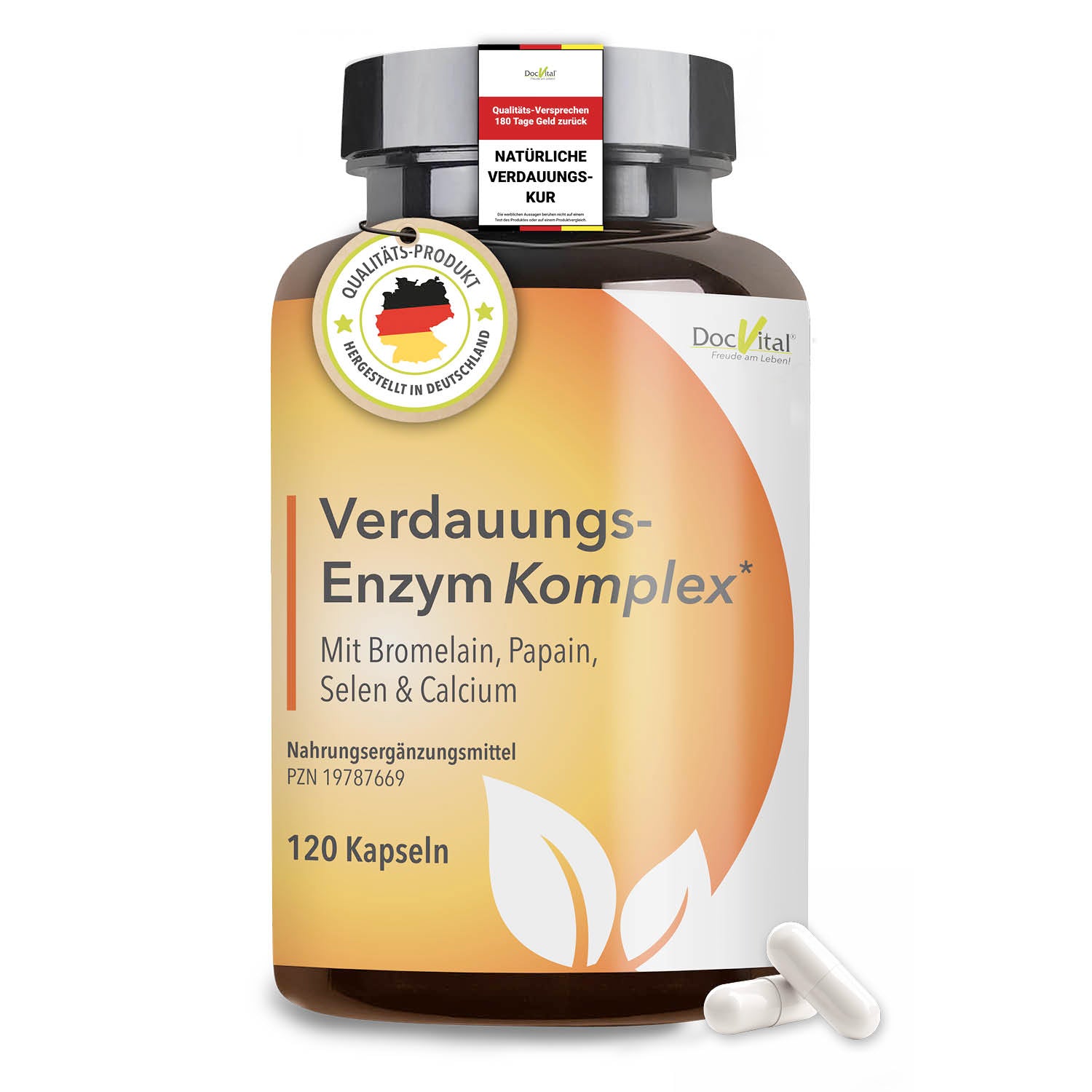 Verdauungsenzym Komplex mit Bromelain, Papain Selen & Calcium 120 Kapseln DocVital Dose mit Kapseln