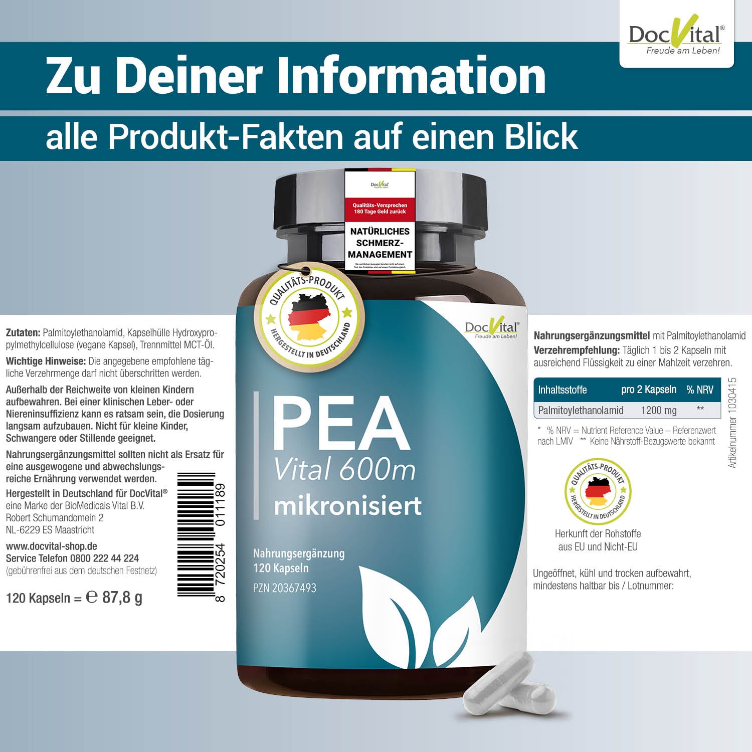 Pea Vital 600 mikronisiert alle Produkt-Fakten auf einen Blick DocVital 