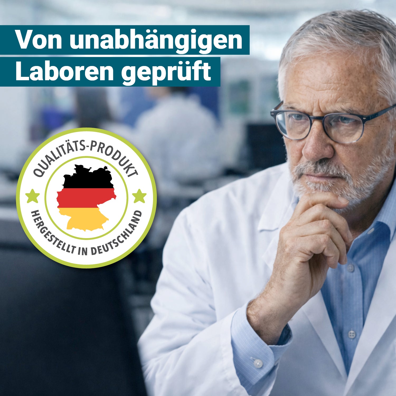 Von unabhängigen Laboren in Deutschland geprüft – Laborant bei der Analyse von mikronisiertem PEA