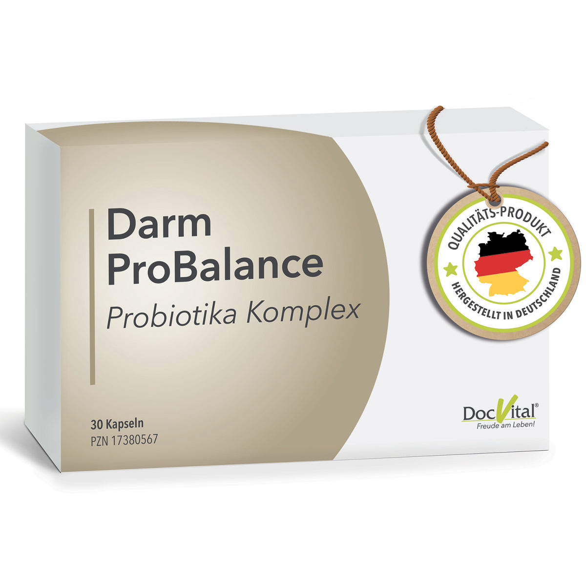DocVital Probiotika Darmflora Komplex (Darm ProBalance) - Faltschachtel mit Milchsaeurebakterien, Zink und Oligofructose, 30 Kapseln, Guetesiegel Hergestellt in Deutschland